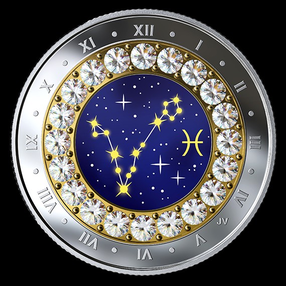 Csillagjegyek Halak 2019 proof ezüst pénzérme Swarovski kristályokkal