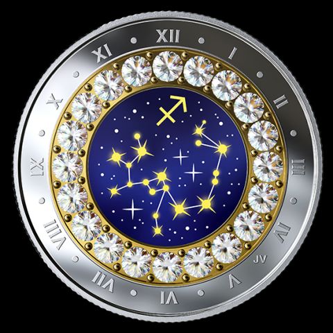 Csillagjegyek Nyilas 2019 proof ezüst pénzérme Swarovski kristályokkal