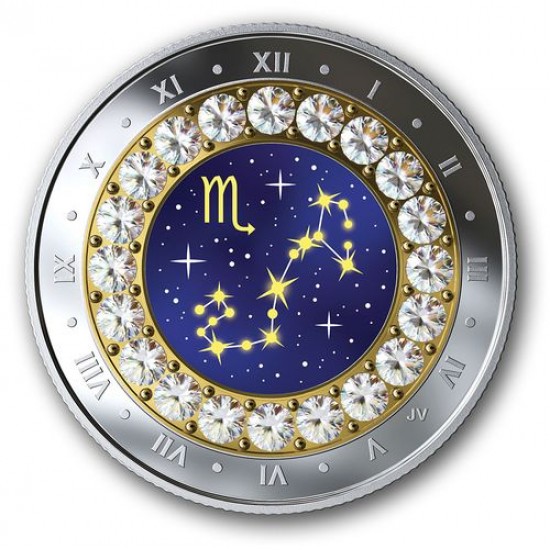 Csillagjegyek Skorpió 2019 proof ezüst pénzérme Swarovski kristályokkal