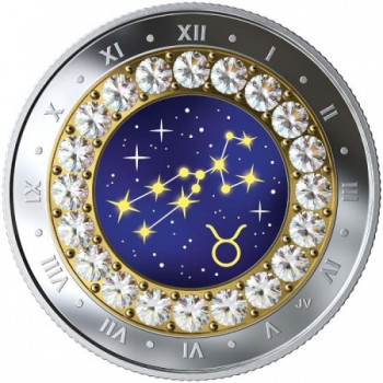 Csillagjegyek Bika 2019 proof ezüst pénzérme Swarovski kristályokkal