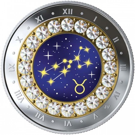 Csillagjegyek Bika 2019 proof ezüst pénzérme Swarovski kristályokkal