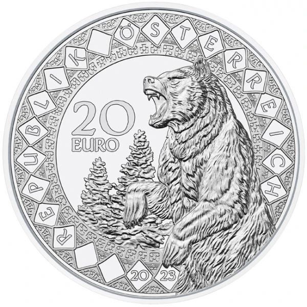 A világ szemei - Az medve gyógyereje 20 EUR 2023 proof ezüst pénzérme Swarovski kristályokkal