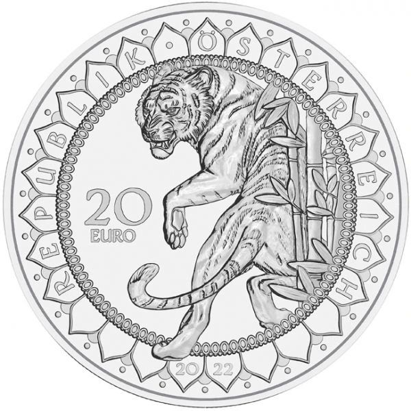 A világ szemei - A tigris ereje 20 EUR 2022 proof ezüst pénzérme Swarovski kristályokkal A világ szemei - A tigris ereje 20 EUR 2022 proof ezüst pénzérme Swarovski kristályokkal