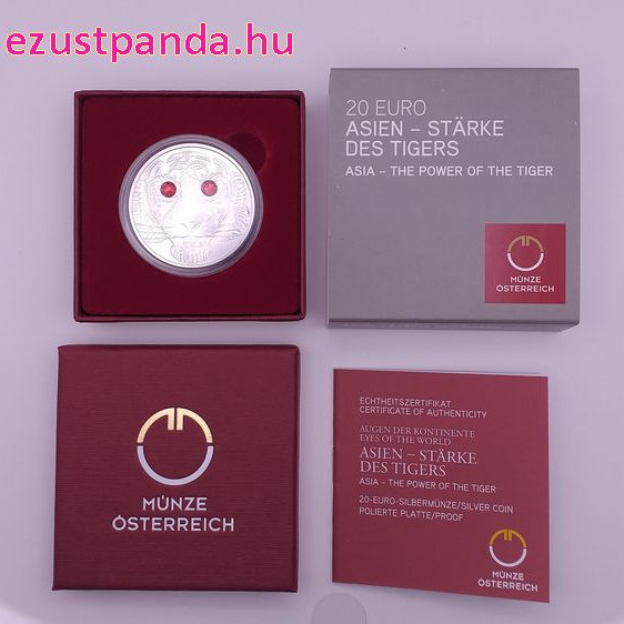 A világ szemei - A tigris ereje 20 EUR 2022 proof ezüst pénzérme Swarovski kristályokkal A világ szemei - A tigris ereje 20 EUR 2022 proof ezüst pénzérme Swarovski kristályokkal