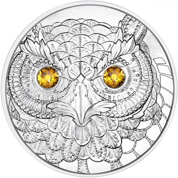 A világ szemei - A bölcs bagoly 20 EUR 2021 proof ezüst pénzérme Swarovski kristállyal