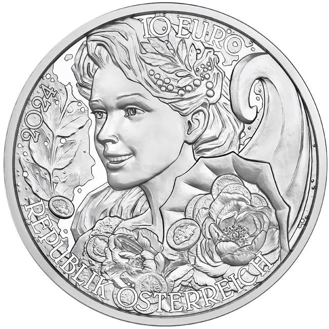 A virágok nyelvén - A pünkösdi rózsa 10 EUR 2024 proof ezüst pénzérme
