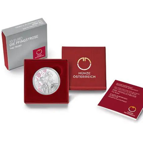 A virágok nyelvén - A pünkösdi rózsa 10 EUR 2024 proof ezüst pénzérme