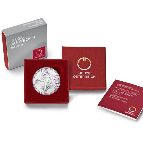 A virágok nyelvén - Az ibolya 10 EUR 2024 proof ezüst pénzérme