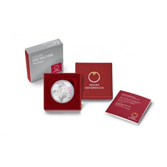 A virágok nyelvén - Az ibolya 10 EUR 2024 proof ezüst pénzérme A virágok nyelvén - Az ibolya 10 EUR 2024 proof ezüst pénzérme