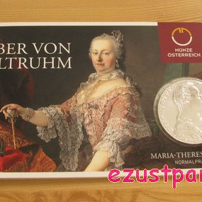 Mária Terézia tallér 1780 ezüst pénzérme hivatalos utánverete dísztokban