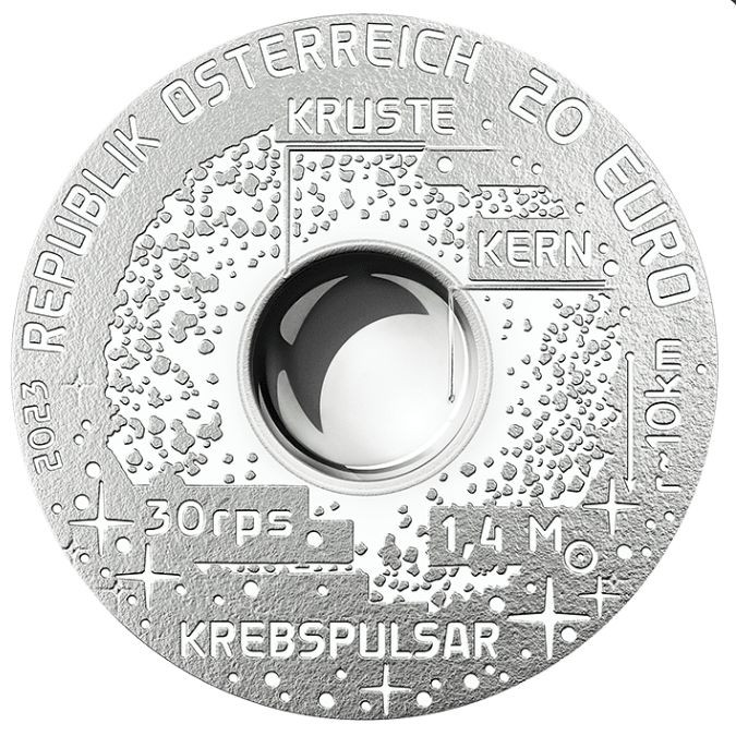 Neutroncsillag 20 EUR 2023 osztrák proof ezüst pénzérme 