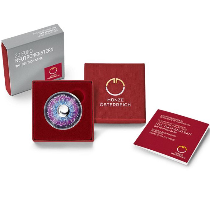 Neutroncsillag 20 EUR 2023 osztrák proof ezüst pénzérme 