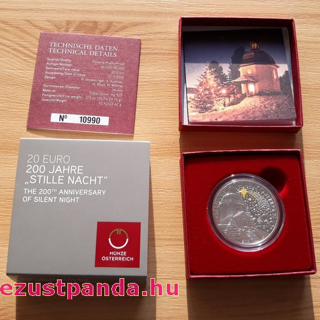 Csendes éj 20 EUR 2018 proof ezüst pénzérme