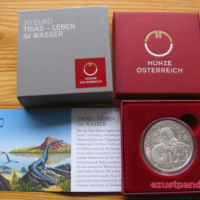 Triász - Élet a vízben 20 EUR 2013 proof ezüst pénzérme Triász - Élet a vízben 20 EUR 2013 proof ezüst pénzérme
