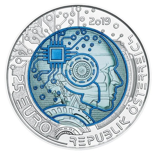 Mesterséges intelligencia 25 EUR 2019 ezüst-nióbium pénzérme