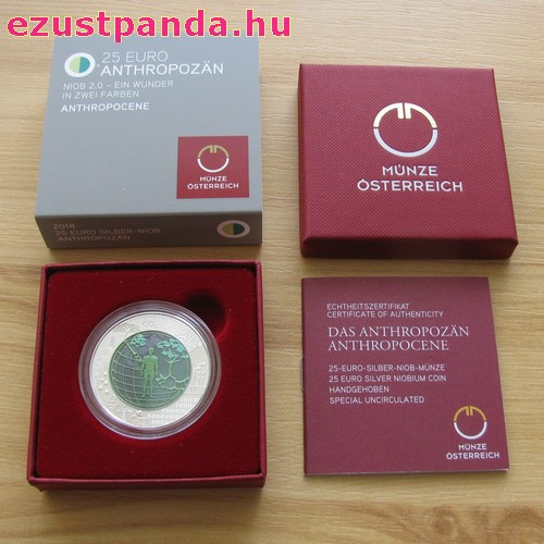 Antropocén (Anthropozän) 25 EUR 2018 ezüst-nióbium pénzérme Antropocén (Anthropozän) 25 EUR 2018 ezüst-nióbium pénzérme
