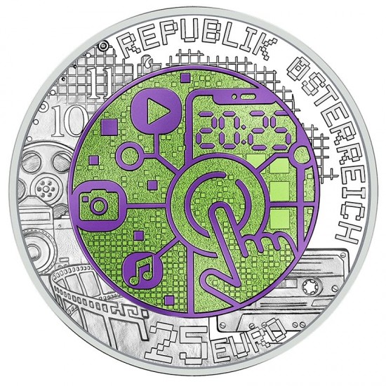 Digitalizáció 25 EUR 2025 ezüst-nióbium pénzérme Digitalizáció 25 EUR 2025 ezüst-nióbium pénzérme