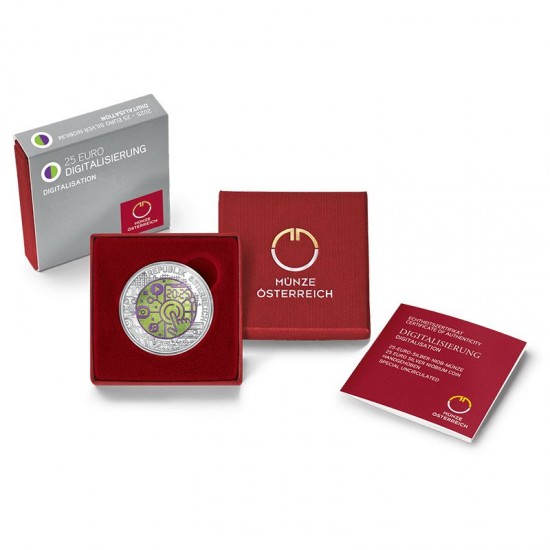 Digitalizáció 25 EUR 2025 ezüst-nióbium pénzérme Digitalizáció 25 EUR 2025 ezüst-nióbium pénzérme