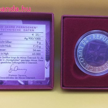 Televíziózás 50 éves (50 Jahre Fernsehen) 25 EUR 2005 ezüst-nióbium pénzérme