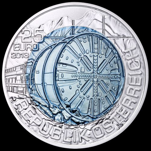 Alagútfúrás (Tunnelbau) 25 EUR 2013 ezüst-nióbium pénzérme Alagútfúrás (Tunnelbau) 25 EUR 2013 ezüst-nióbium pénzérme