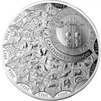Sárkány éve 2024 francia 1 uncia 20 EUR proof high-relief ezüst pénzérme