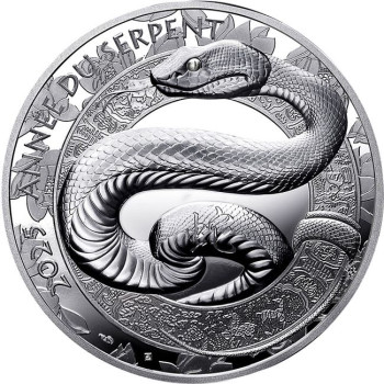 Kígyó éve 2025 francia 1 uncia 20 EUR proof high-relief ezüst pénzérme