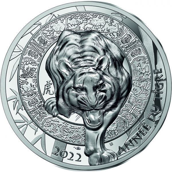 Tigris éve 2022 francia 1 uncia proof high-relief ezüst pénzérme