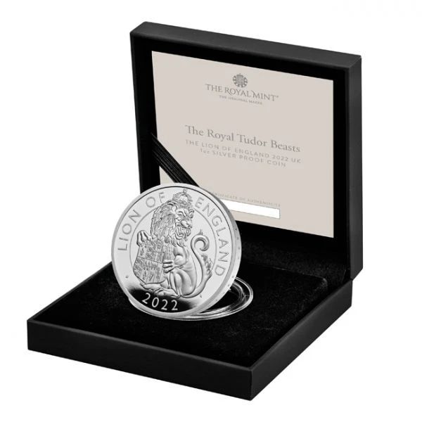 A Tudor-ház címerállatai - Oroszlán 2022 2 GBP proof ezüst pénzérme A Tudor-ház címerállatai - Oroszlán 2022 2 GBP proof ezüst pénzérme