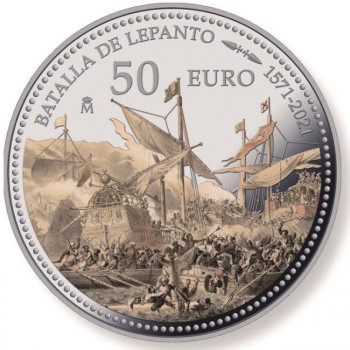 A Lepantói csata 450. évfordulója spanyol 5 uncia proof ezüst pénzérme 