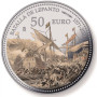 A Lepantói csata 450. évfordulója spanyol 5 uncia proof ezüst pénzérme 