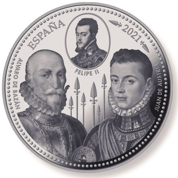 A Lepantói csata 450. évfordulója spanyol 5 uncia proof ezüst pénzérme A Lepantói csata 450. évfordulója spanyol 5 uncia proof ezüst pénzérme