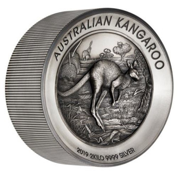 Kenguru 2019 2 kilogramm antikolt high-relief ezüst pénzérme