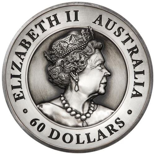 Kenguru 2019 2 kilogramm antikolt high-relief ezüst pénzérme Kenguru 2019 2 kilogramm antikolt high-relief ezüst pénzérme