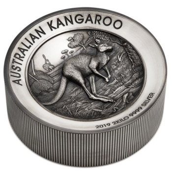 Kenguru 2019 2 kilogramm antikolt high-relief ezüst pénzérme