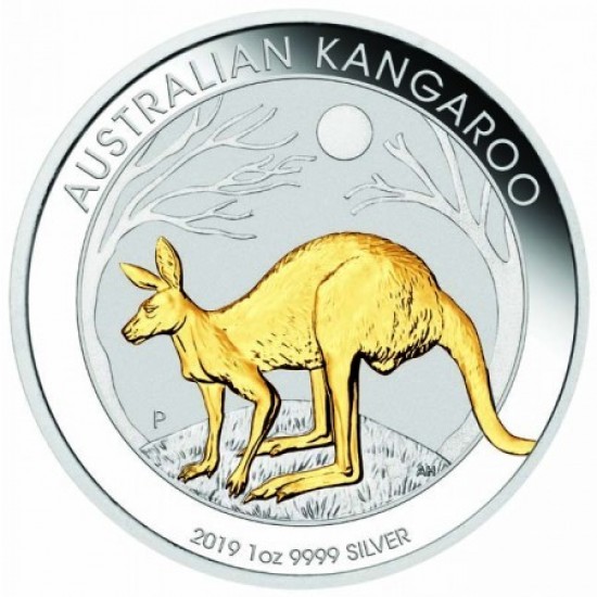 Kenguru 2019 1 uncia aranyozott ezüst pénzérme 999,9 finomságú