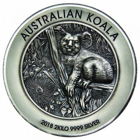 Koala 2018 2 kilogramm antikolt high-relief ezüst pénzérme