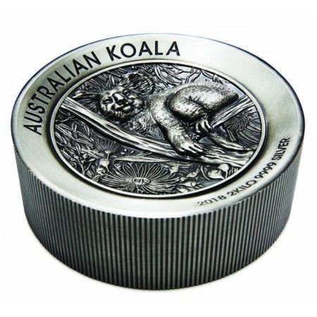 Koala 2018 2 kilogramm antikolt high-relief ezüst pénzérme