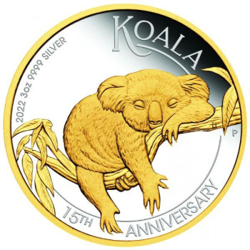 Koala 2022 3 uncia proof, aranyozott ausztrál ezüst pénzérme