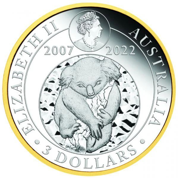 Koala 2022 3 uncia proof, aranyozott ausztrál ezüst pénzérme