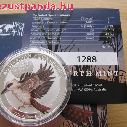 Kookaburra 2018 1 uncia színezett ezüst pénzérme