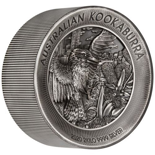 Kookaburra 2020 2 kilogramm antikolt high-relief ezüst pénzérme