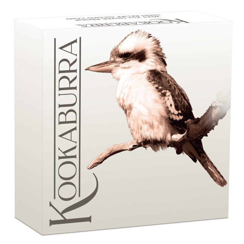 Kookaburra 2023 2 uncia proof, high-relief aranyozott ausztrál ezüst pénzérme