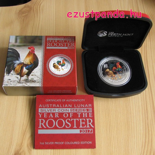 Lunar2 Kakas éve 2017 1 uncia színes proof ezüst pénzérme Lunar2 Kakas éve 2017 1 uncia színes proof ezüst pénzérme