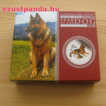 Lunar2 Kutya éve 2018 1 uncia színes proof ezüst pénzérme