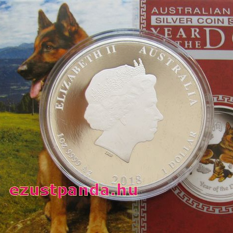 Lunar2 Kutya éve 2018 1 uncia színes proof ezüst pénzérme Lunar2 Kutya éve 2018 1 uncia színes proof ezüst pénzérme