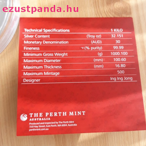 Lunar2 Kutya éve 2018 1 kilogramm színes ezüst pénzérme, drágakővel