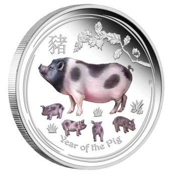 Lunar2 Disznó éve 2019 1 uncia színes proof ezüst pénzérme