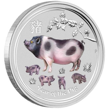Lunar2 Disznó éve 2019 1 kilogramm színes ezüst pénzérme, drágakővel