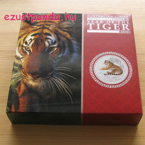 Lunar2 Tigris éve 2010 1 kilogramm színes ezüst pénzérme, topázzal