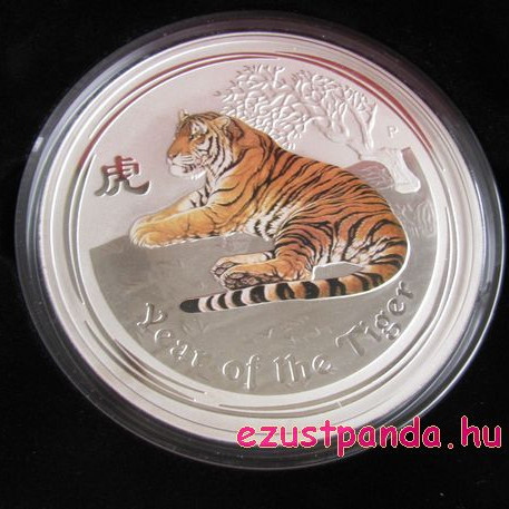 Lunar2 Tigris éve 2010 1 kilogramm színes ezüst pénzérme, topázzal